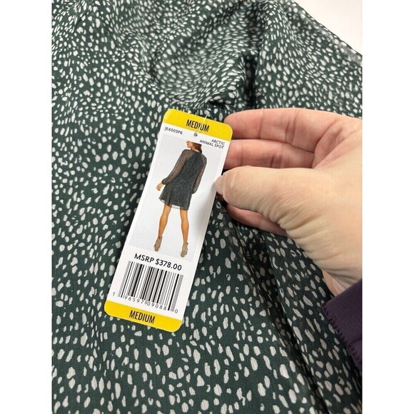 Joie Balloon Sleeve Dress Green Arctic Animal Print White Dot Medium Sheer - Picture 7 of 15